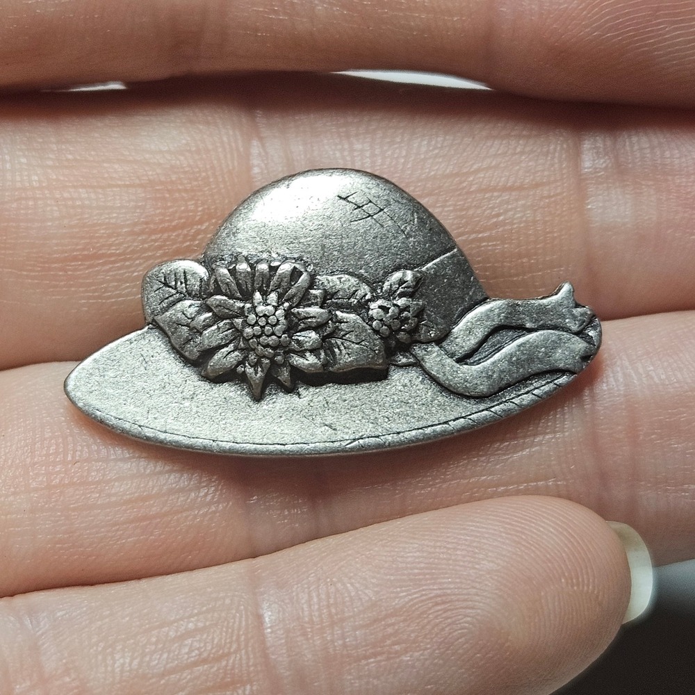 Birds & Blooms Hat Pin Women OS Silver Pewter Tone Flower Limited Edition 2005